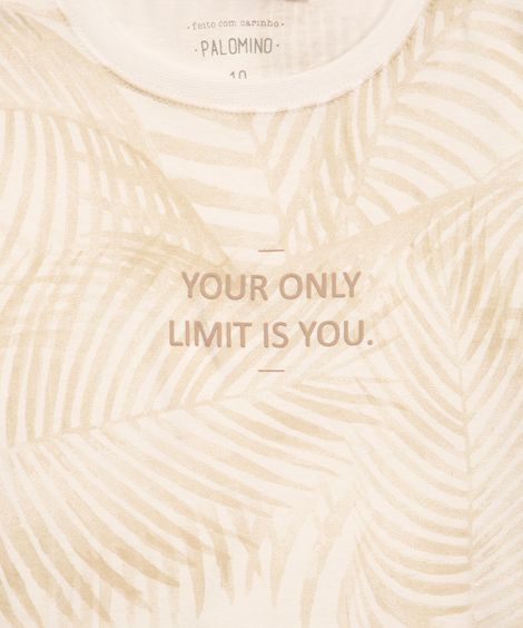 camiseta de algodão infantil folhagens manga curta off white