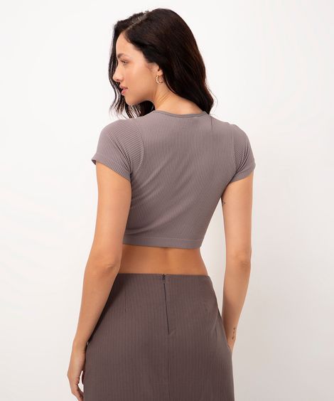 cropped de poliamida básico manga curta cinza