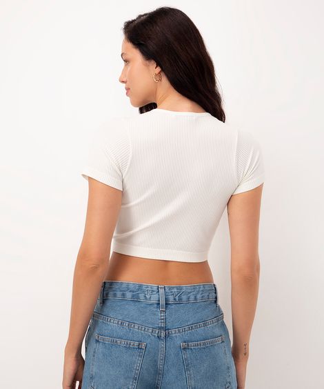 cropped de poliamida básico manga curta off white
