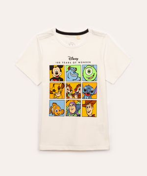 camiseta de algodão infantil personagens disney manga curta branco