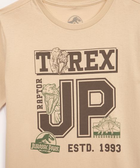 camiseta de algodão infantil jurassic park manga curta bege