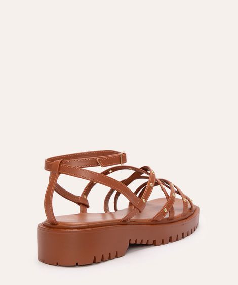 sandália flatform com tachas e ilhós oneself marrom