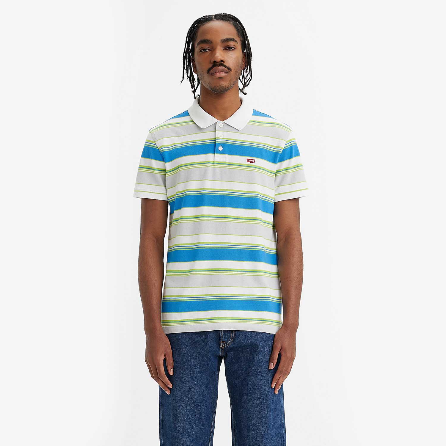 Camisa polo com listras em azul e verde, da Levi's via C&A