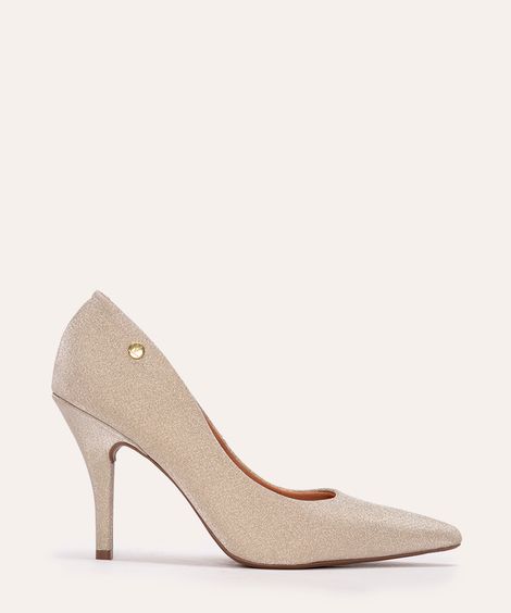 scarpin salto alto bico fino com glitter vizzano ouro