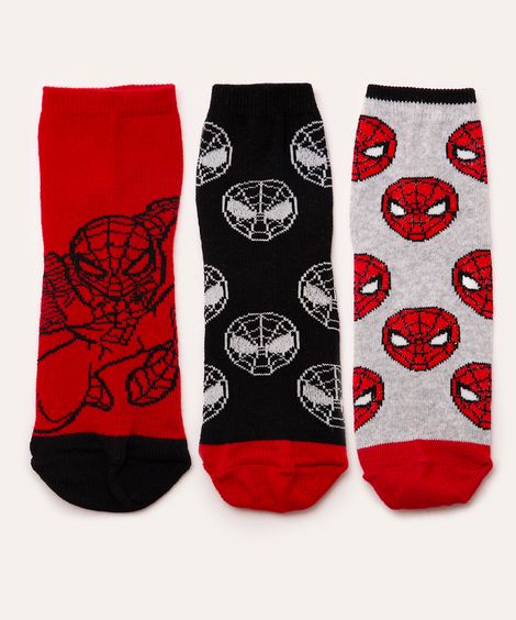 kit de 3 pares de meias cano médio homem aranha colorido