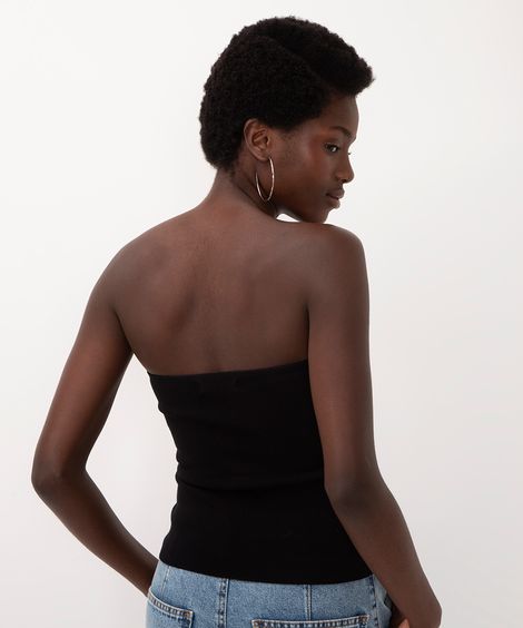 blusa tricot decote reto sem alça preto