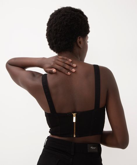 cropped de sarja alça média sawary preto