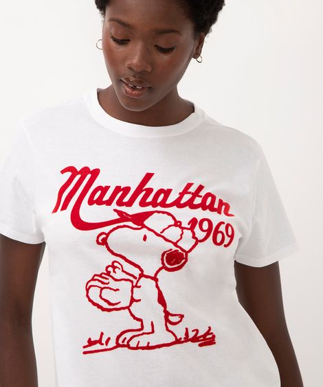 camiseta de algodão peanuts manhattan 1969 manga curta off white