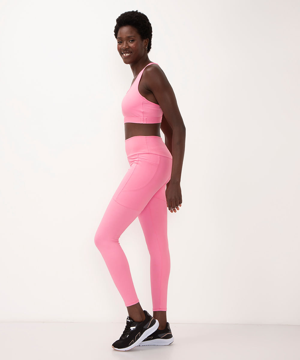 calça legging com bolso cintura alta esportiva ace rosa neon - C&A