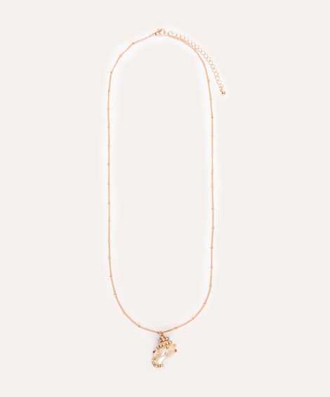colar longo concha com strass dourado
