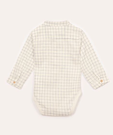 body camisa de algodão infantil xadrez manga longa off white