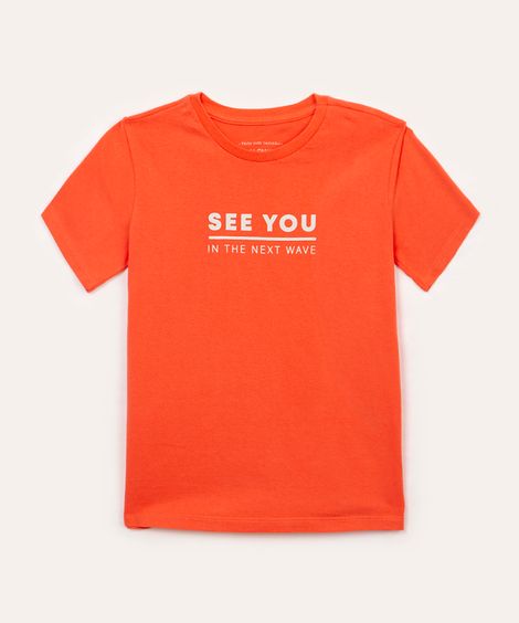 camiseta de algodão infantil see you manga curta coral