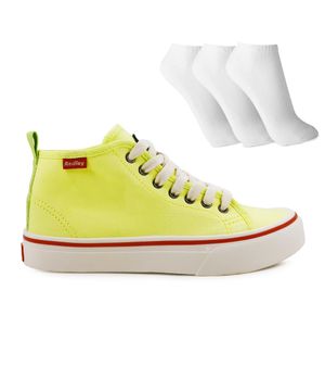 Tênis Redley Originals Cano Alto Colors + 3 Pares de Meias Amarelo