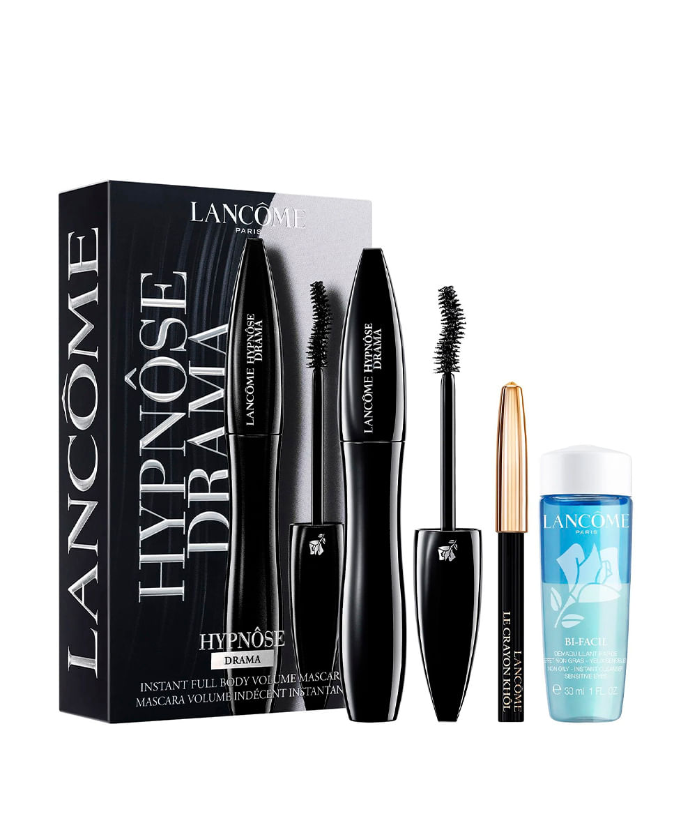 kit lancôme máscara de cílios com lápis de olhos e demaquilante bifacil