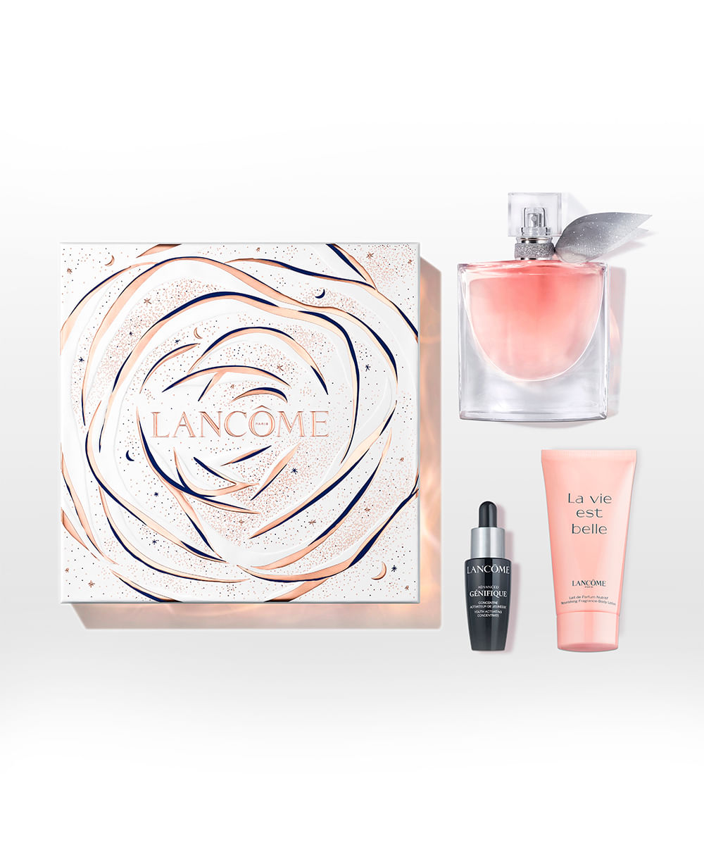 kit la vie est belle eau de parfum 50ml com body lotion 50ml e mini sérum genifique 10ml