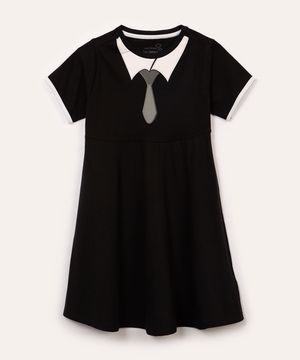 camisola de algodão infantil manga curta preto