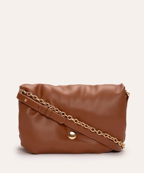 bolsa crossbody pillow com alça corrente caramelo