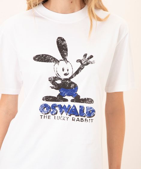 camiseta de algodão oswald lucky disney manga curta mindset off white
