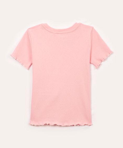 blusa de algodão infantil canelada com brilho rosa claro