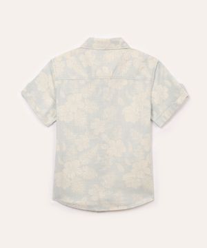 camisa de algodão infantil floral manga curta com bolso azul claro