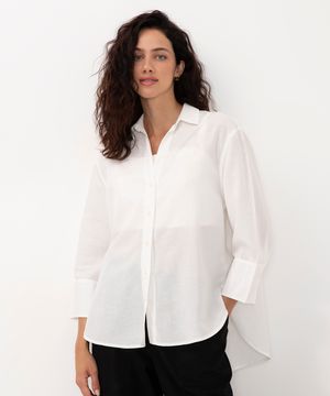 camisa de viscose com linho manga longa off white