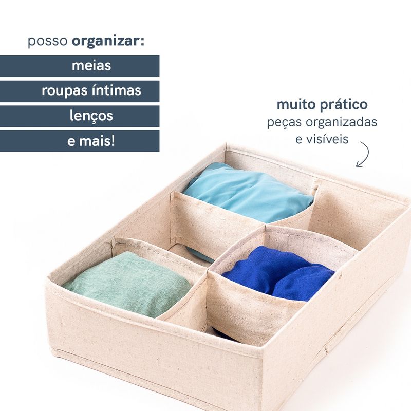 Organizador de Gaveta Dobrável Cinza 6 Divisórias 24x34x9cm Oikos