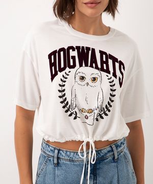 blusa de viscose hogwarts com cordão manga curta off white