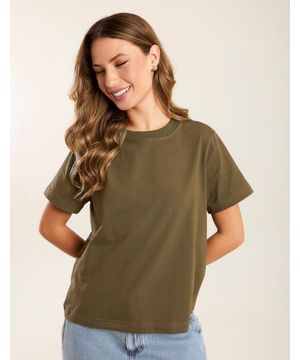 Blusa Basica Cotton Gola Rib - Verde Oliva