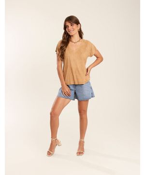 Blusa Gola v Suede - Camel