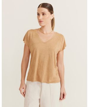 Blusa Gola v Suede - Camel