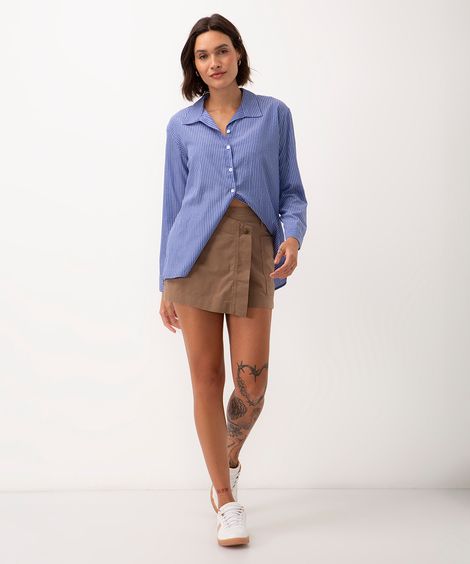 short saia de sarja cintura super alta kaki