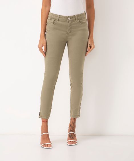 calça de sarja super skinny cintura média verde claro