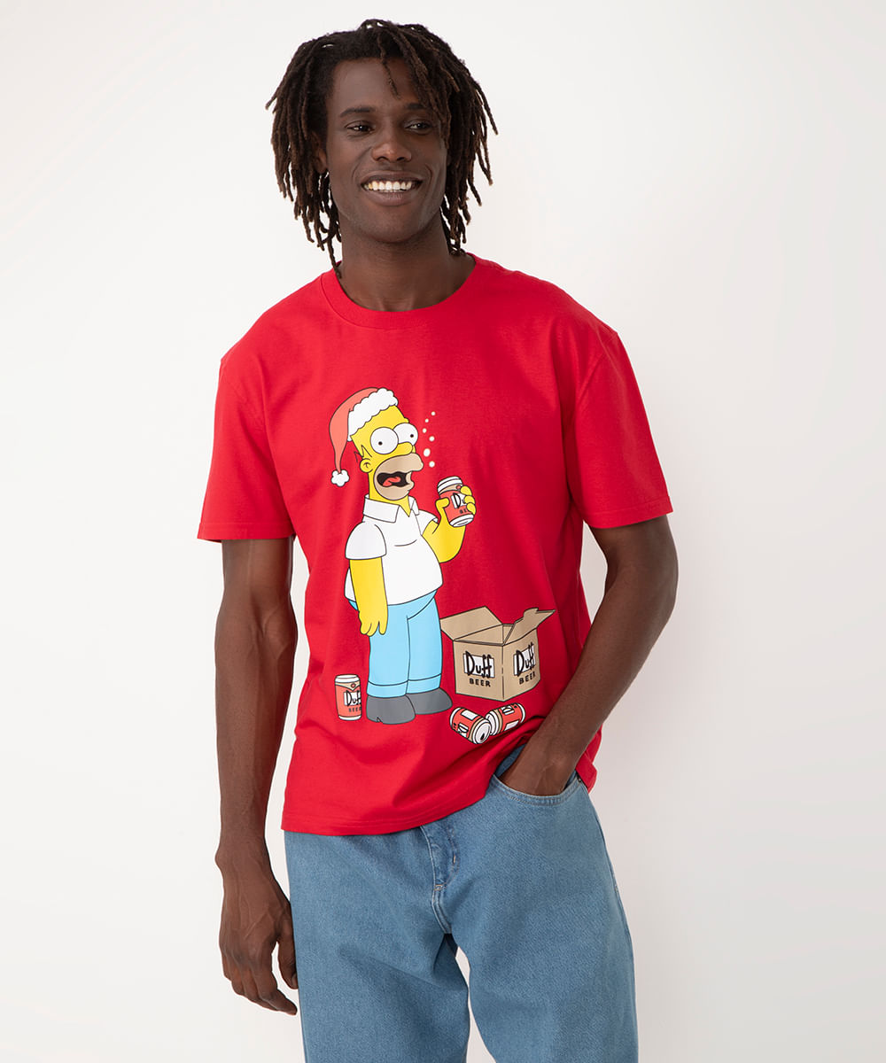 camiseta de algodão os simpsons manga curta - VERMELHO