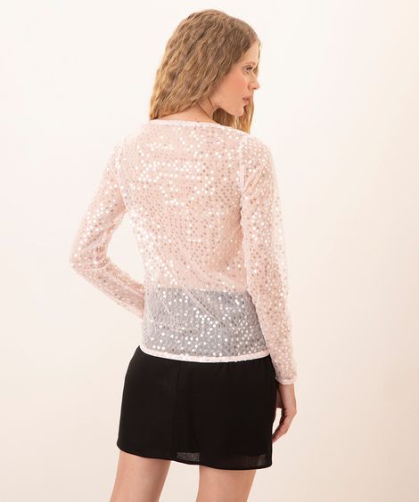 blusa de tule e paetê manga longa mindset rosa claro