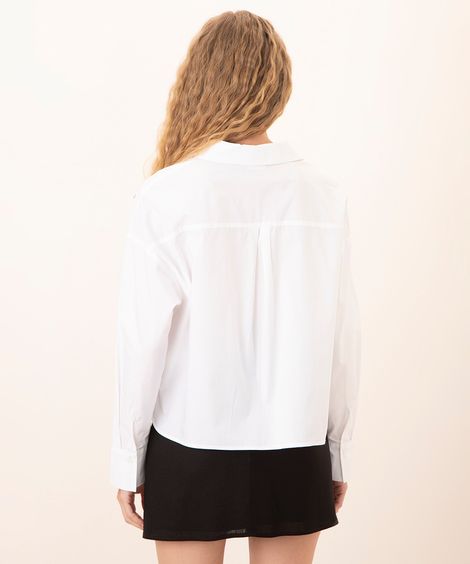 camisa cropped com bordado de strass manga longa mindset off white