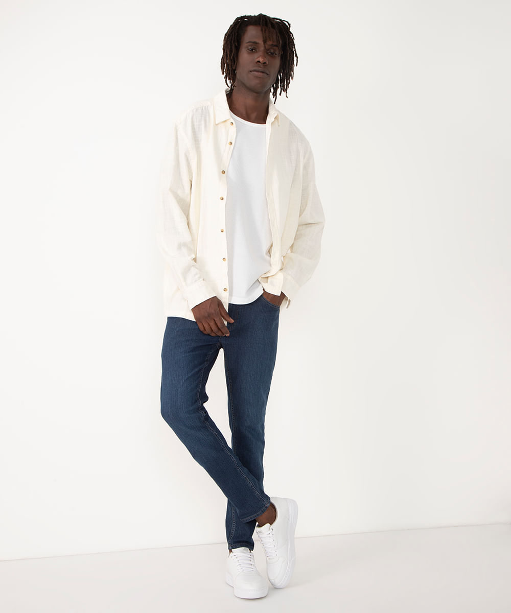 calça skinny com bolsos jeans médio