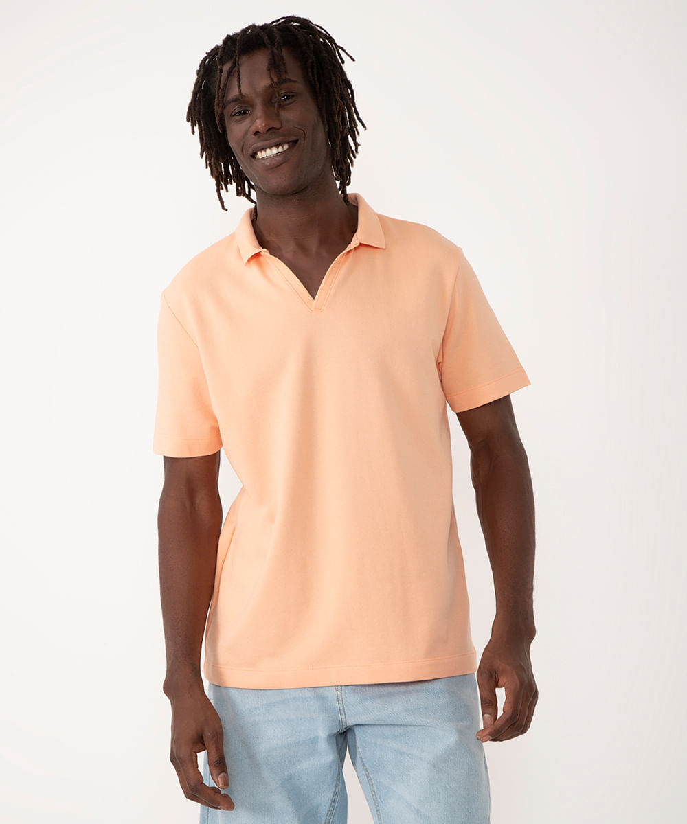 polo de algodão piquet manga curta laranja