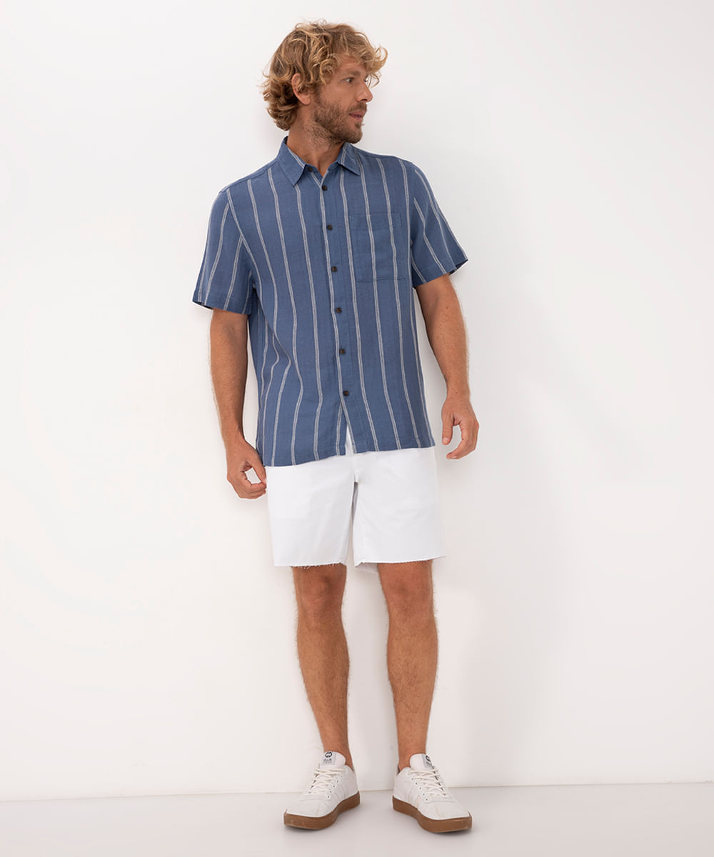 bermuda de sarja com cordão e elástico branco