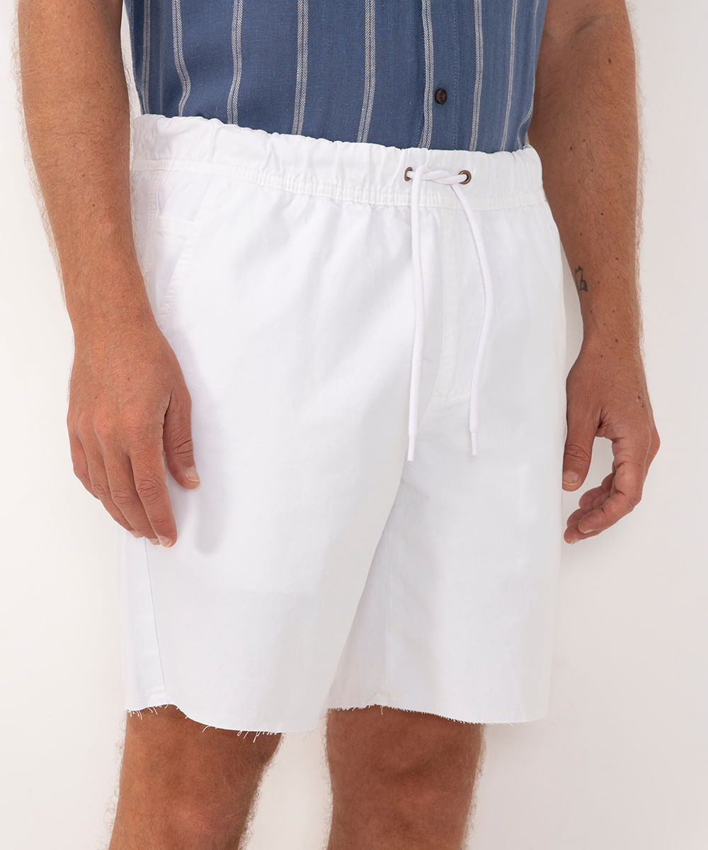 bermuda de sarja com cordão e elástico branco