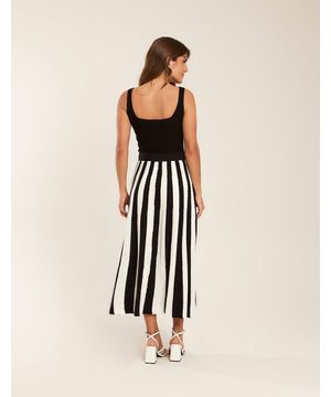 Saia Tricot Listrado - Preto e Branco