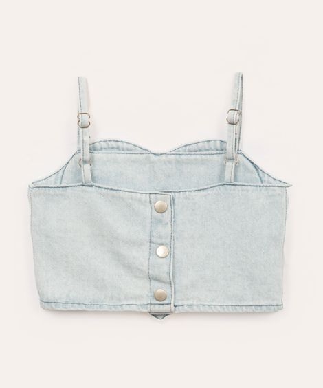 cropped jeans infantil de coração azul claro
