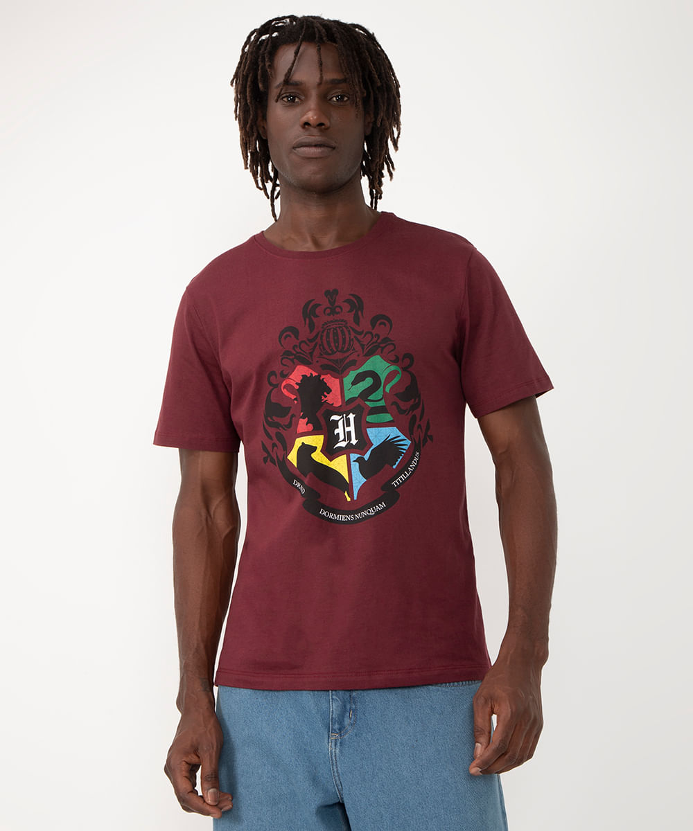 camiseta de algodão harry potter manga curta - VINHO