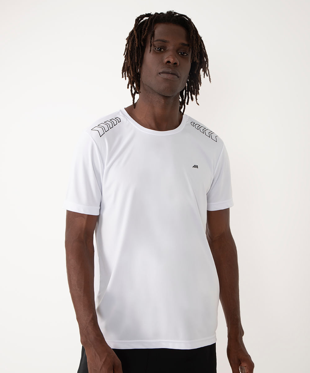 camiseta setas manga curta esportiva branca