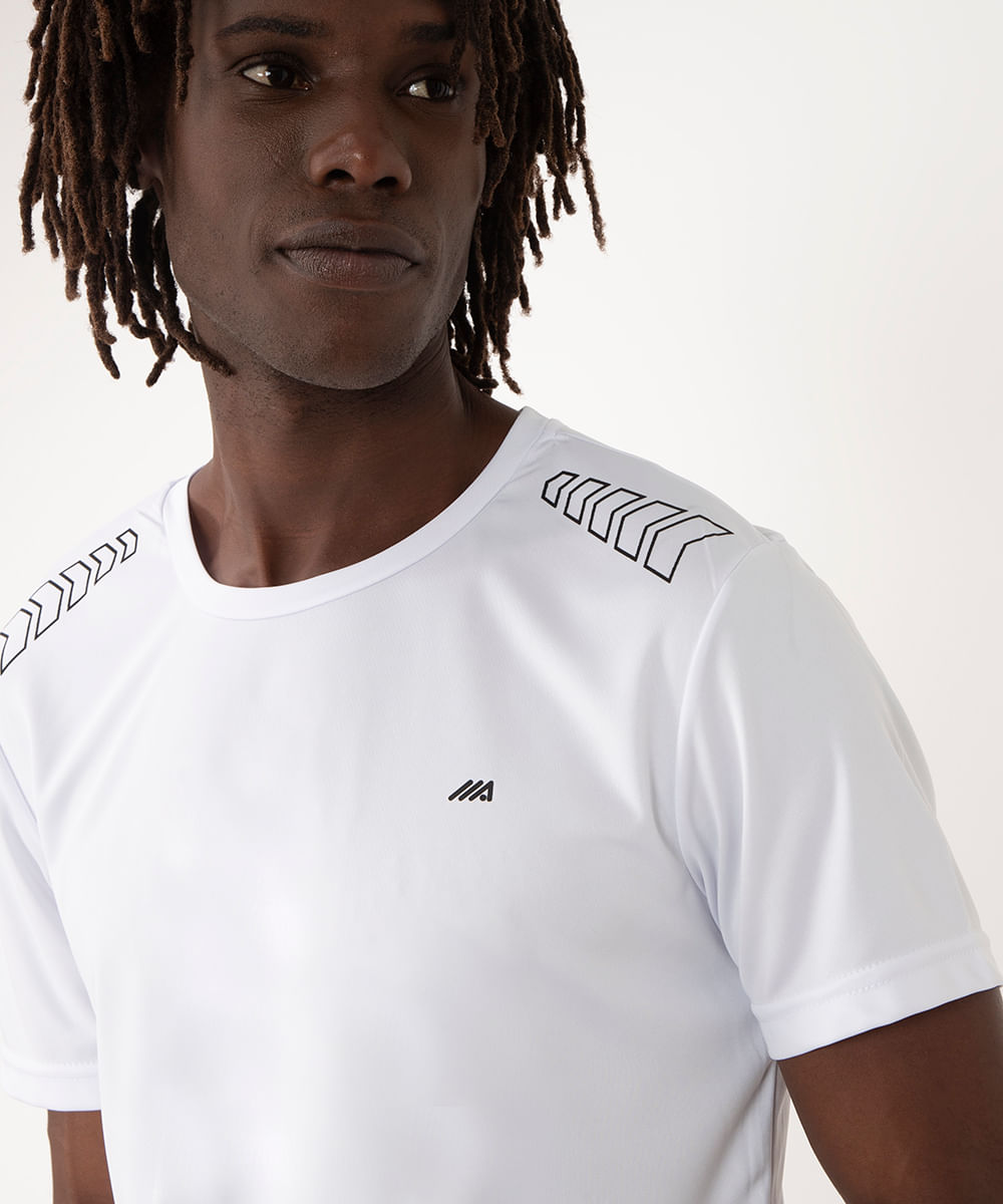 camiseta setas manga curta esportiva branca
