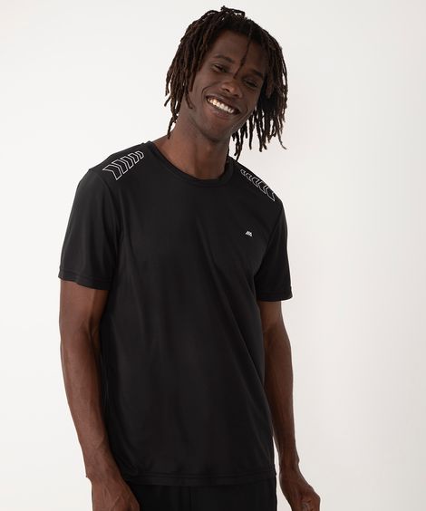 camiseta setas manga curta esportiva preta