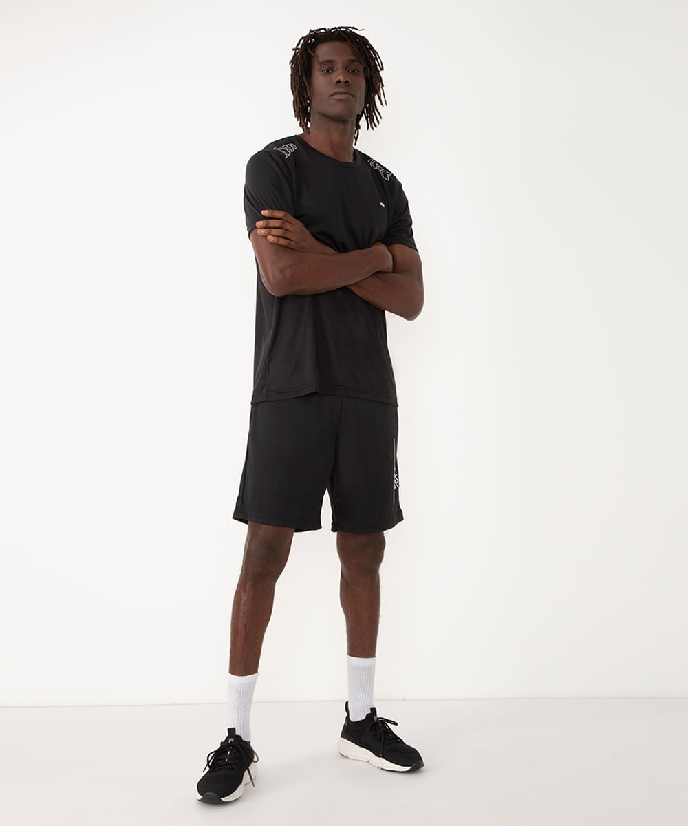 camiseta setas manga curta esportiva preta