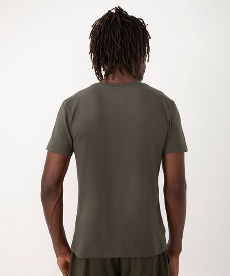 camiseta de algodão básica com bolsos manga curta verde militar