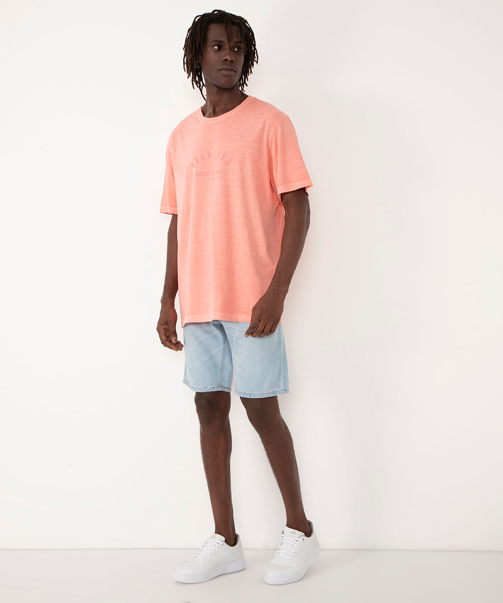 camiseta de algodão mescla yachting manga curta rosa