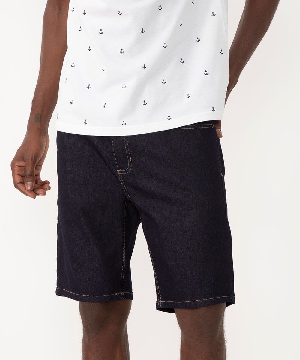 bermuda jeans com bolsos jeans escuro