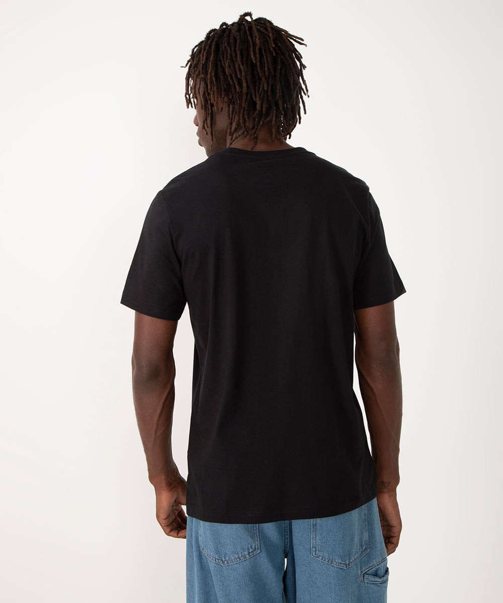 camiseta de algodão Stitch manga curta preto